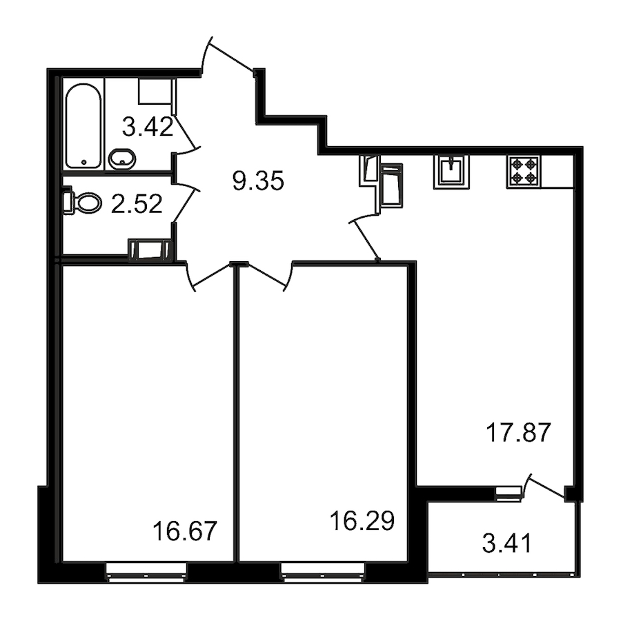 2-комнатная квартира 66.12 м², 13/14 эт., ЖК «Чёрная речка»